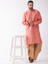 Vastramay Men's Pink And Rose Gold Silk Blend Kurta And Dhoti Set